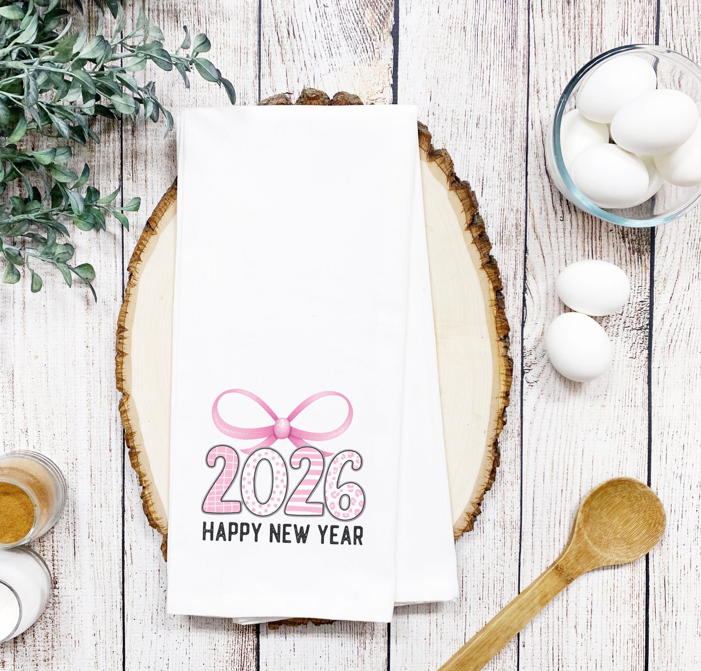 2026 Happy New Year Coquette Smooth or Waffle texture Tea Towel