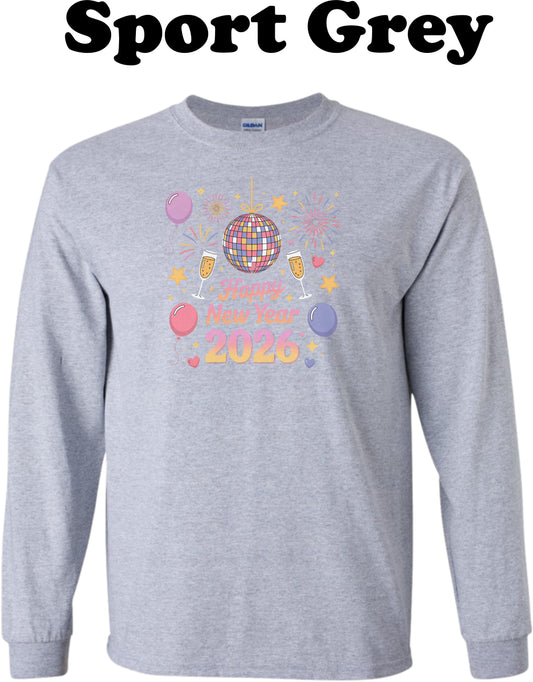 2026 Happy New Year with Disco Ball Long Sleeve