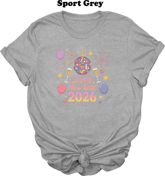 2026 Happy New Year with Disco Ball Coquette Tee
