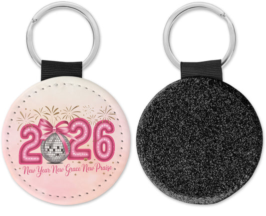 2026 New year New Grace New Praise Round Sparkly Key Chain