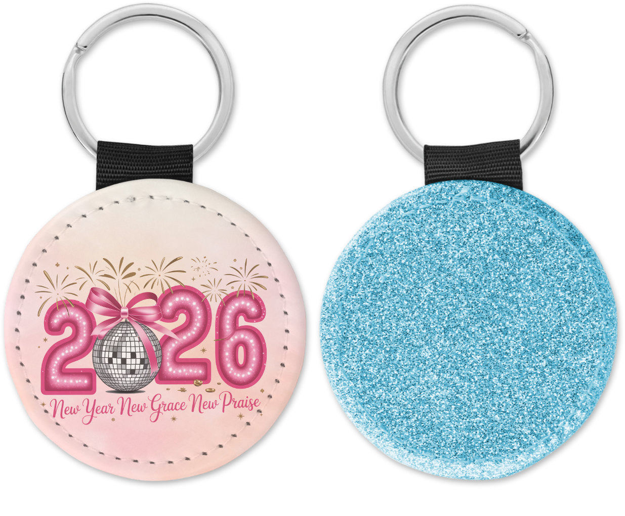 2026 New year New Grace New Praise Round Sparkly Key Chain