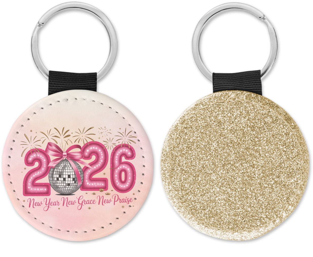 2026 New year New Grace New Praise Round Sparkly Key Chain