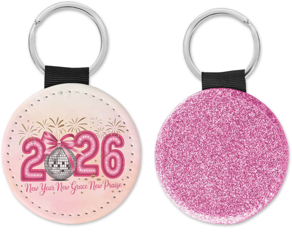 2026 New year New Grace New Praise Round Sparkly Key Chain