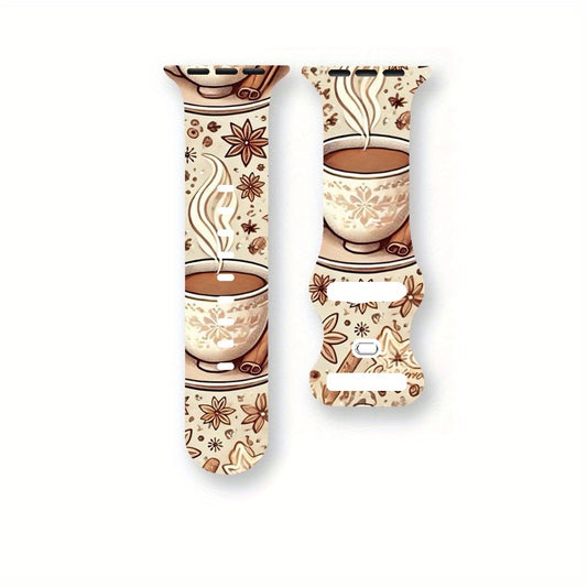 Soft Silicone Band for Apple Watch, Coffee Cup Design