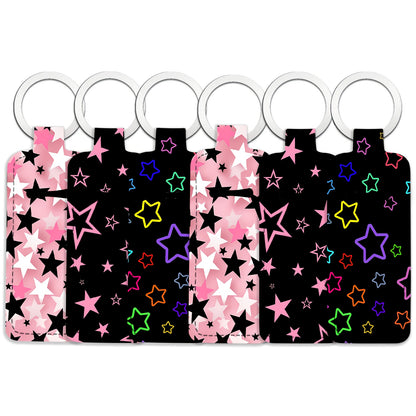 Colorful Stars on black background Lip balm holder keychain