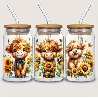 Highland Cow Cold Brew Glass Tumblers - 5 Styles