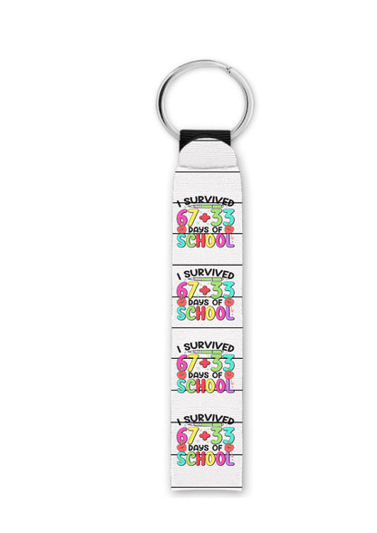 67 I Survived 100 Days of School wristlet keychain