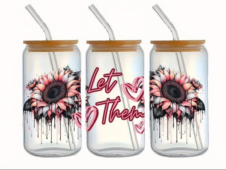 Inspirational 4 styles - Let Them, Anxiety Loading, Grow through it - Boho style Cold brew Glass tumbler