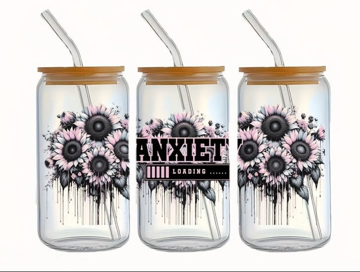 Inspirational 4 styles - Let Them, Anxiety Loading, Grow through it - Boho style Cold brew Glass tumbler