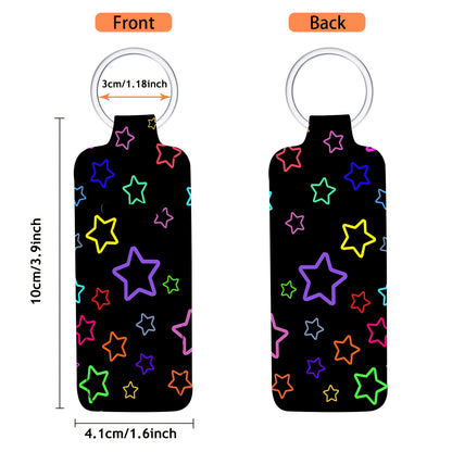 Colorful Stars on black background Lip balm holder keychain