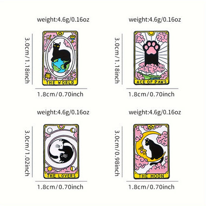 Cat Tarot card pins - The World, Ace of Paws, The Moon & The Lovers
