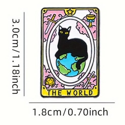 Cat Tarot card pins - The World, Ace of Paws, The Moon & The Lovers