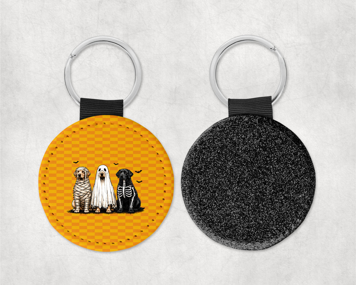 Adorable spooky halloween dogs Round Sparkly Key Chain Black