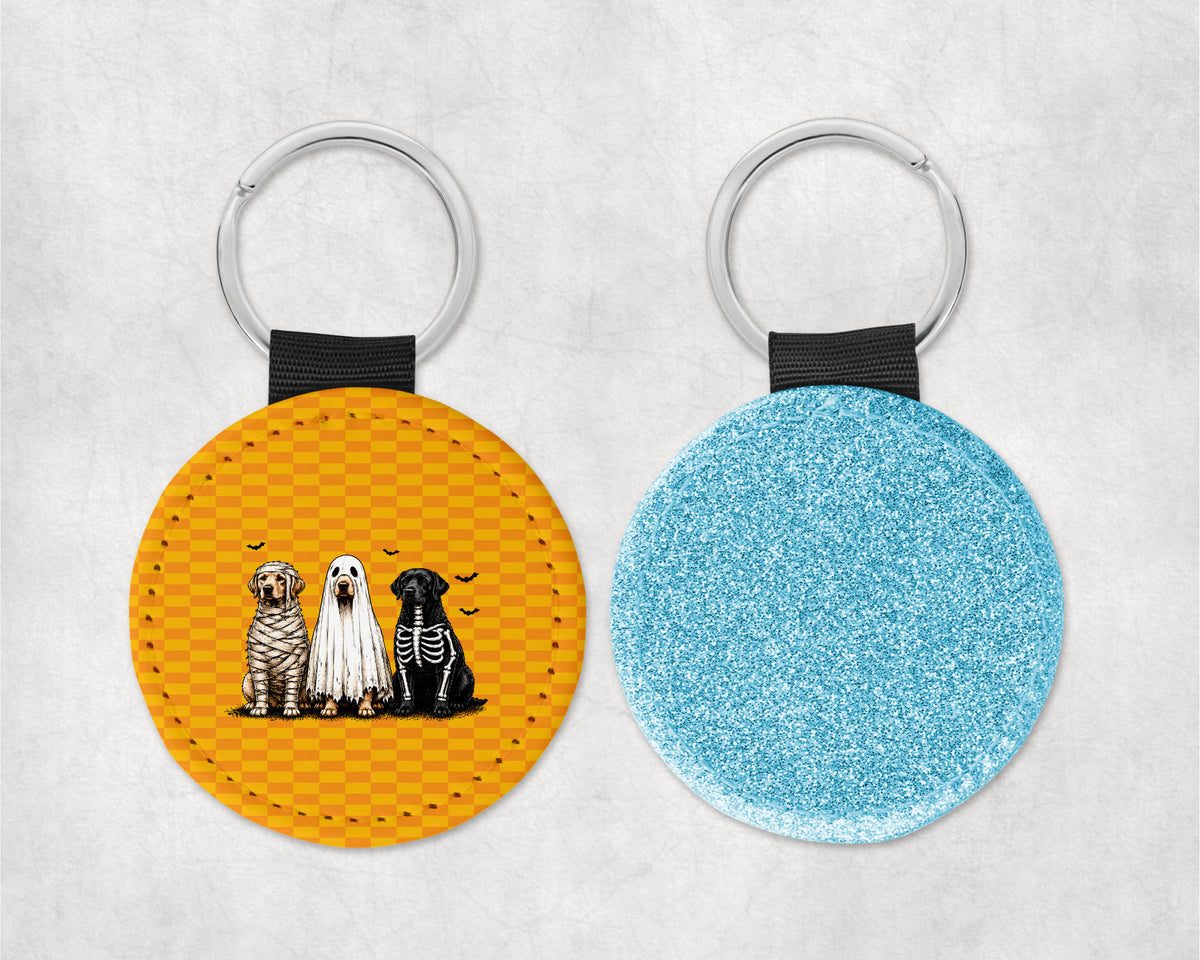 Adorable spooky halloween dogs Round Sparkly Key Chain Blue