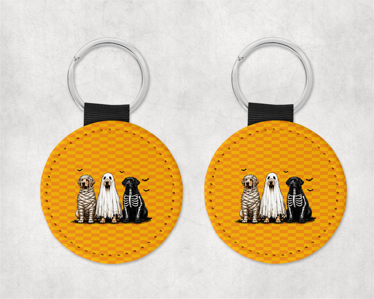 Adorable spooky halloween dogs Round Sparkly Key Chain Both Sides