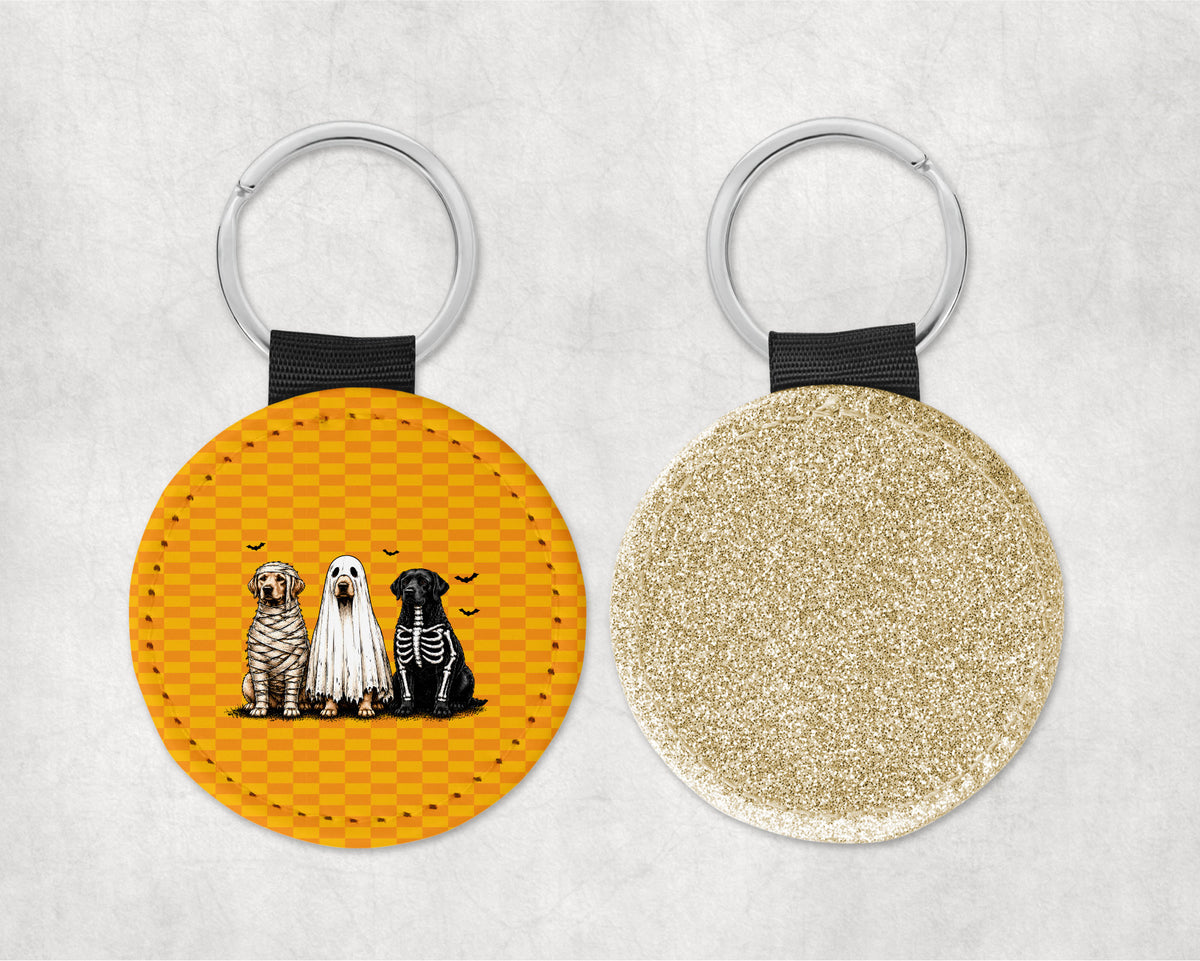 Adorable spooky halloween dogs Round Sparkly Key Chain Gold