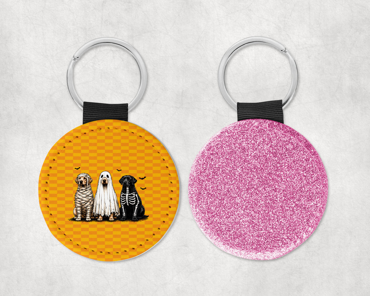 Adorable spooky halloween dogs Round Sparkly Key Chain Pink