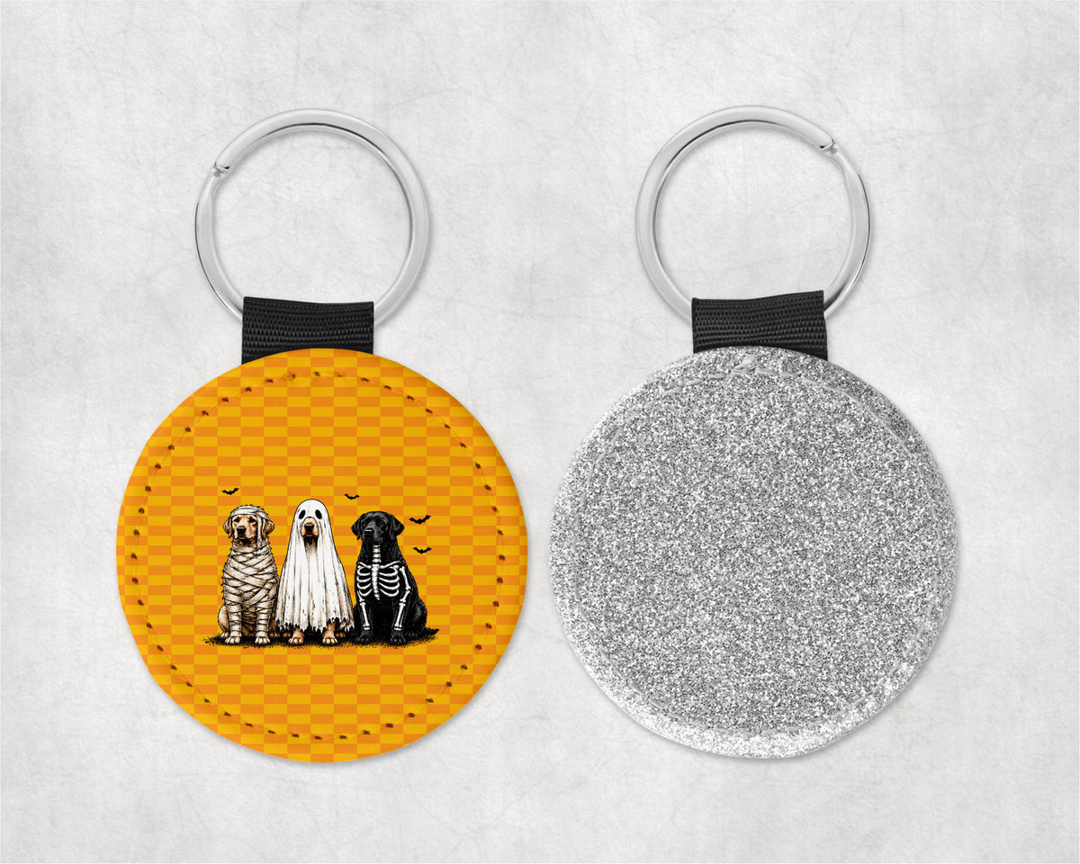 Adorable spooky halloween dogs Round Sparkly Key Chain Silver