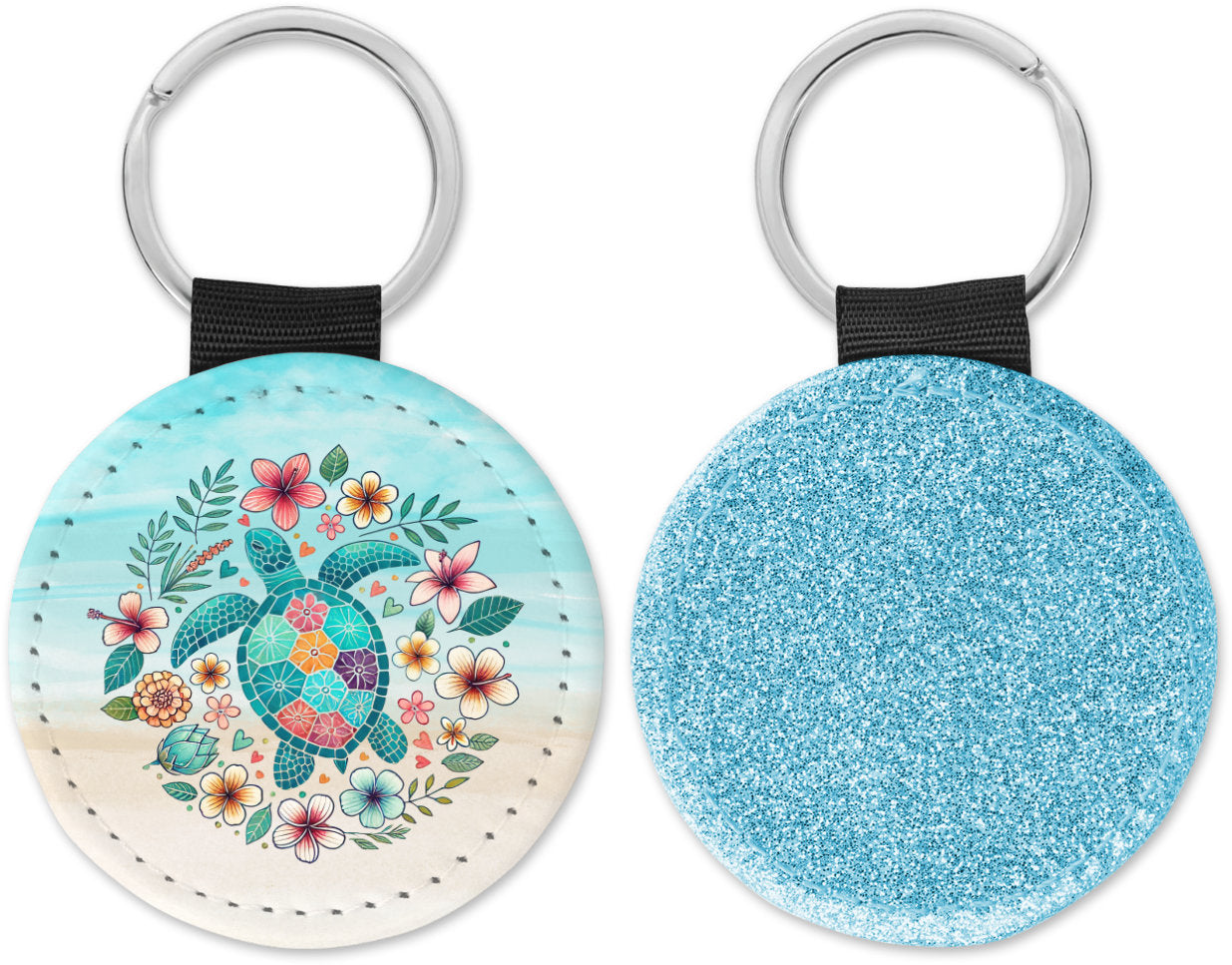 Boho Sea Turtle Round Sparkly Key chain