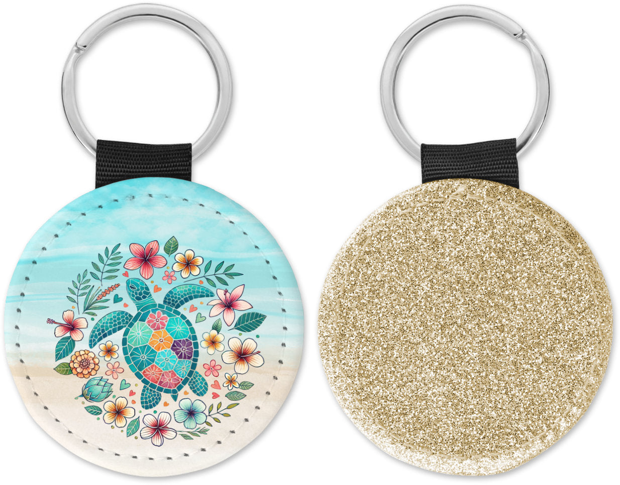 Boho Sea Turtle Round Sparkly Key chain