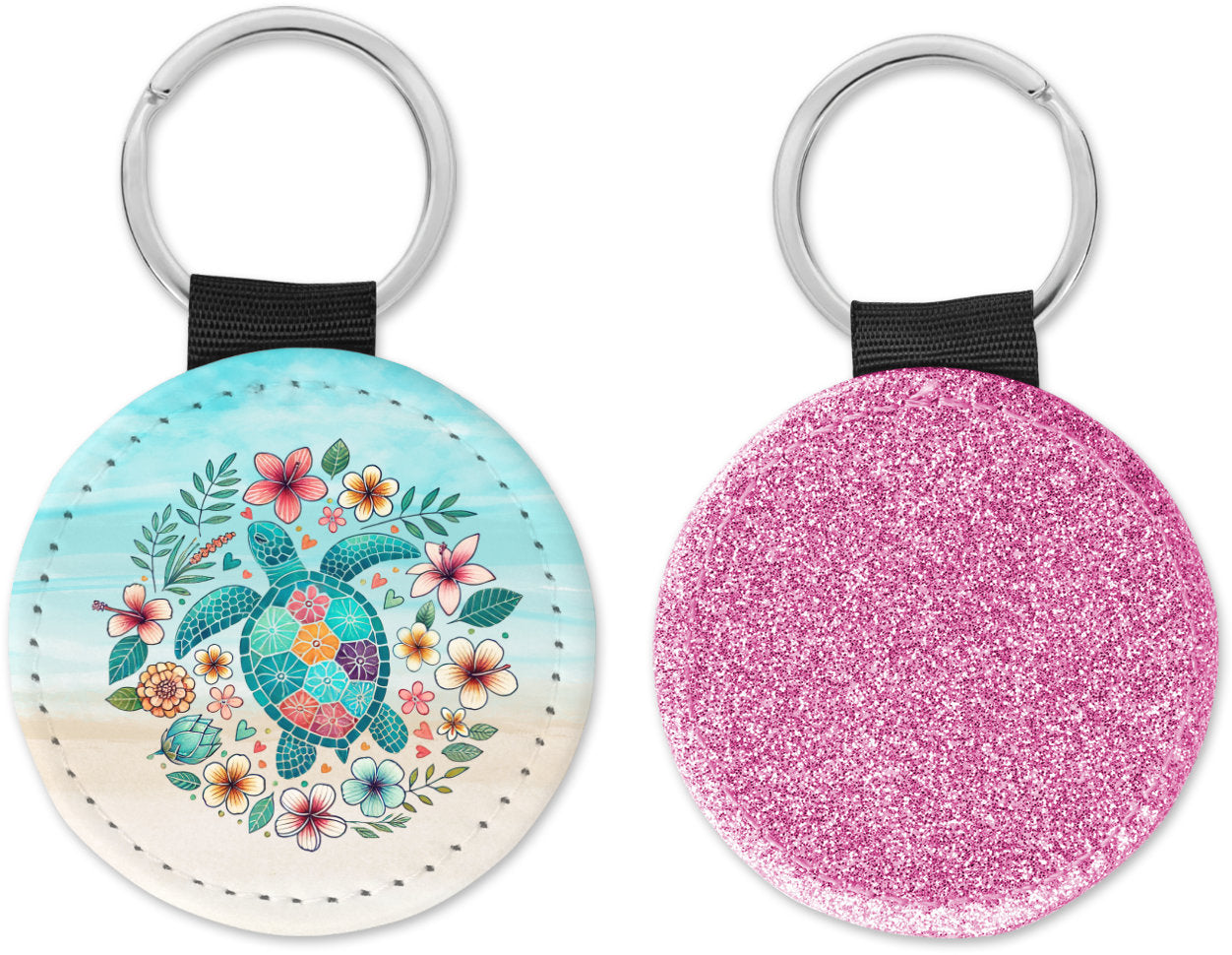 Boho Sea Turtle Round Sparkly Key chain