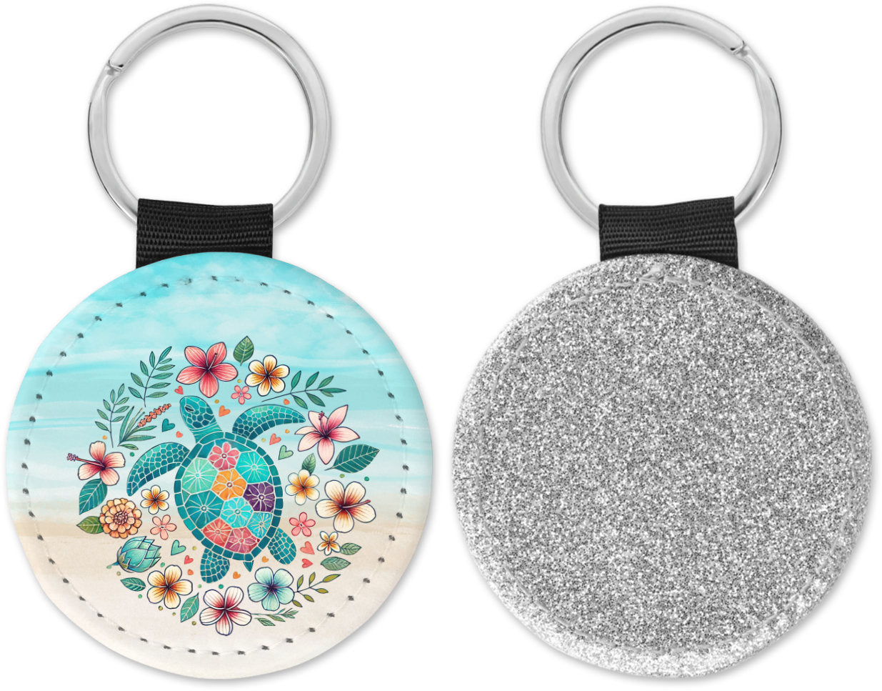 Boho Sea Turtle Round Sparkly Key chain