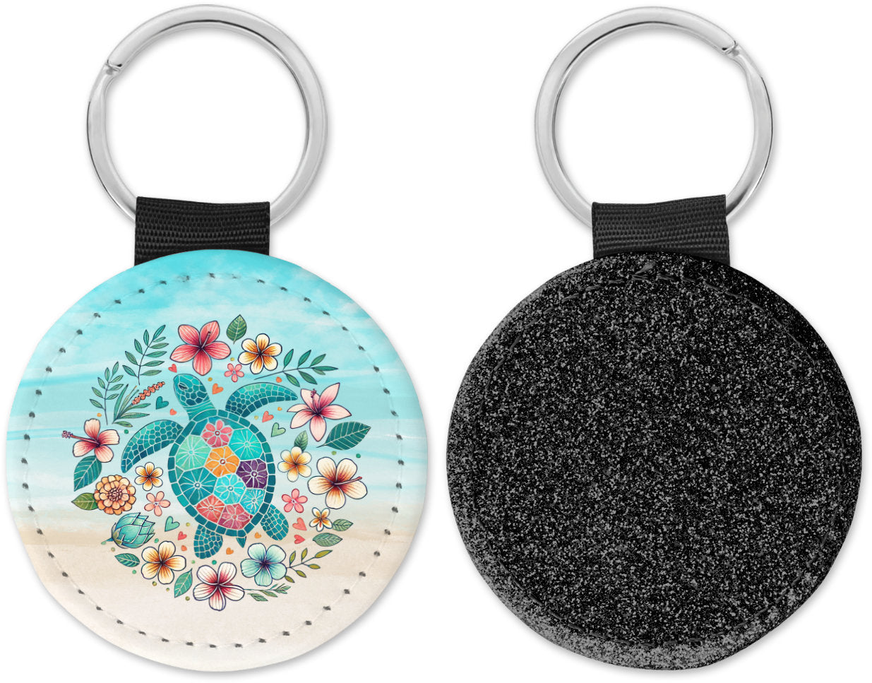 Boho Sea Turtle Round Sparkly Key chain