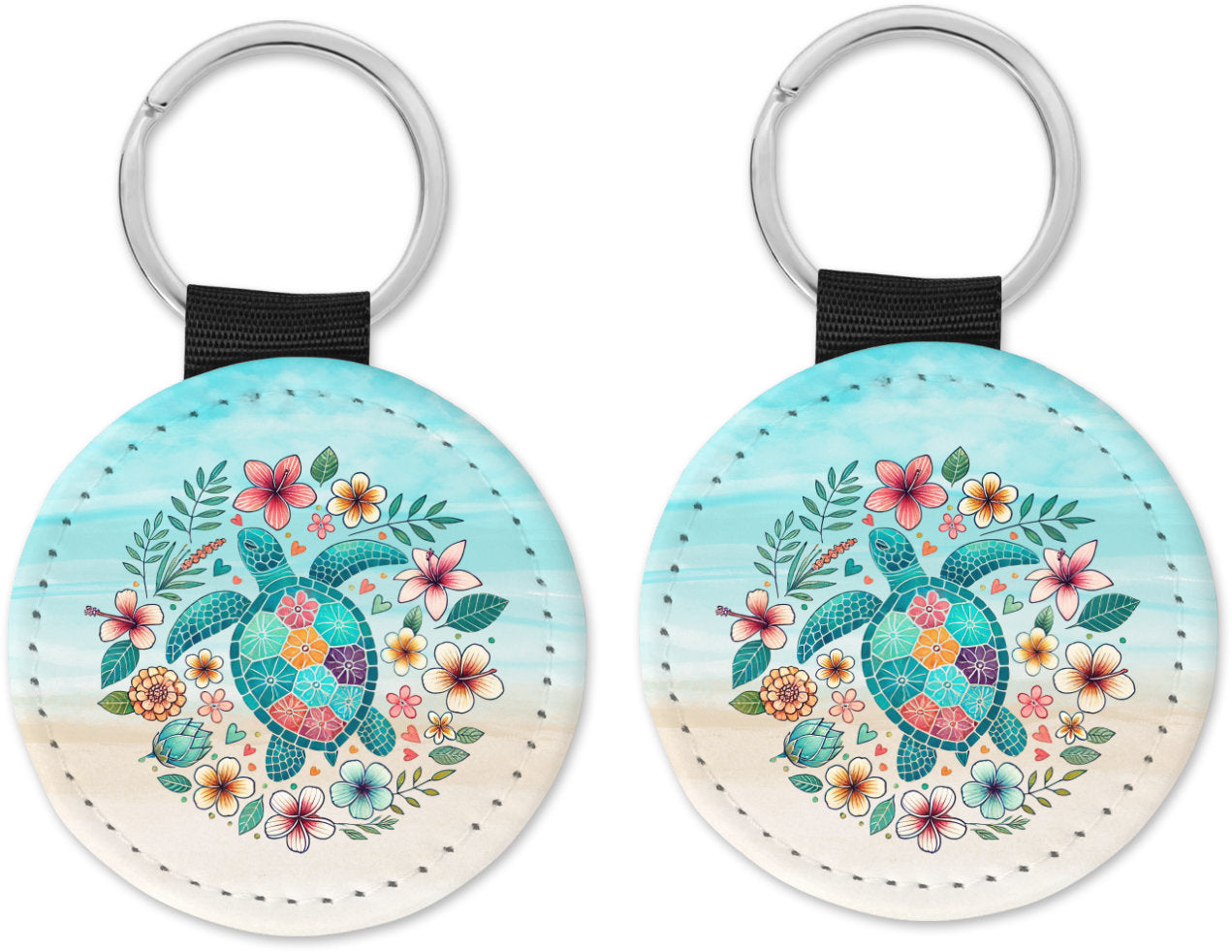 Boho Sea Turtle Round Sparkly Key chain