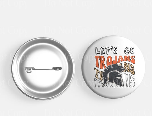 Let's Go Trojans School Spirit Leopard print Button