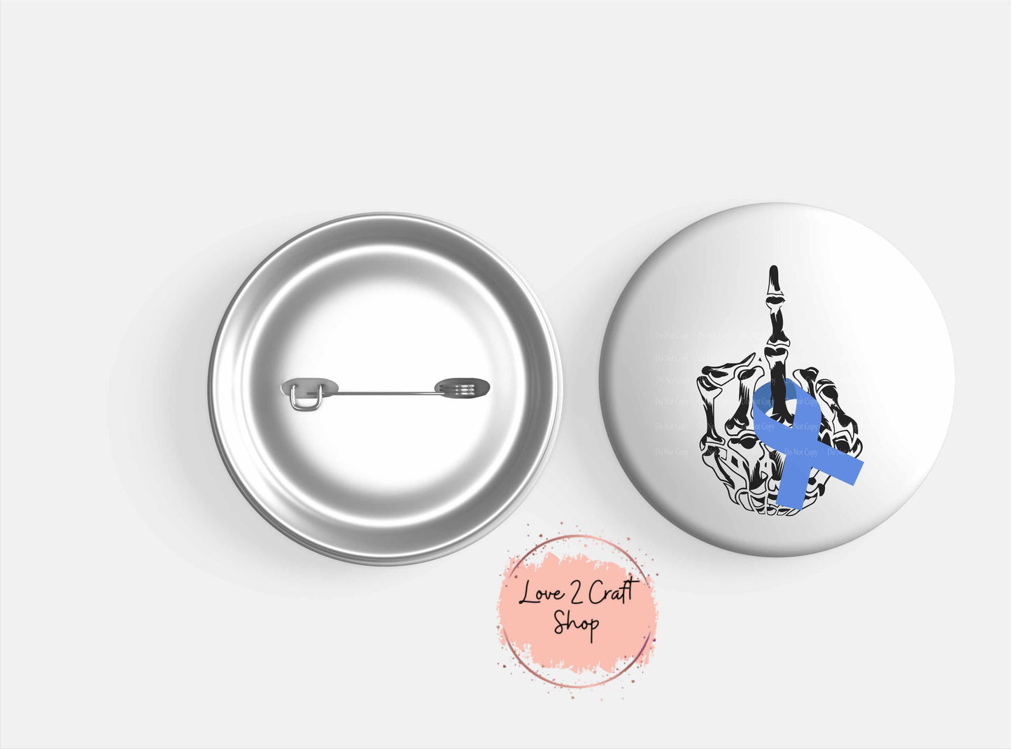 Colon Cancer Skeleton Hand Middle Finger  1", 1.5" or 2" Button