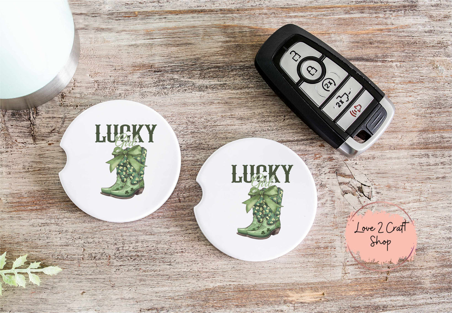 Lucky Girl Cowboy Boots St. Patrick's Day Car Coasters