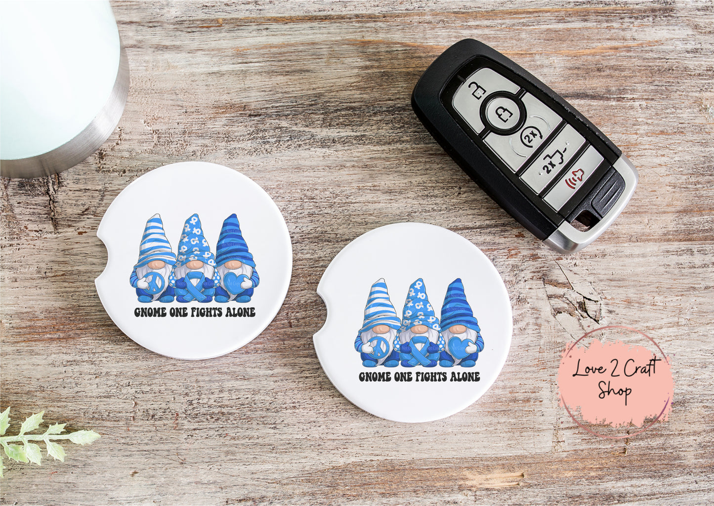 Colon Cancer Gnome One Fights Alone Car Coasters