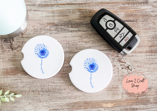 Colon Cancer Awareness Sunflower whimsical Car Coasters