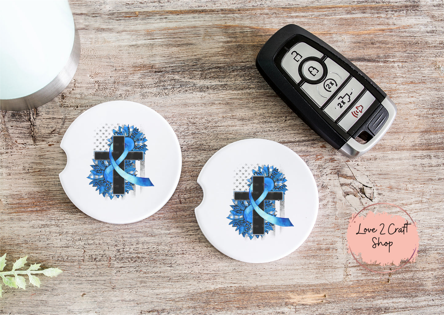Colon Cancer Floral Cross Car Coasters