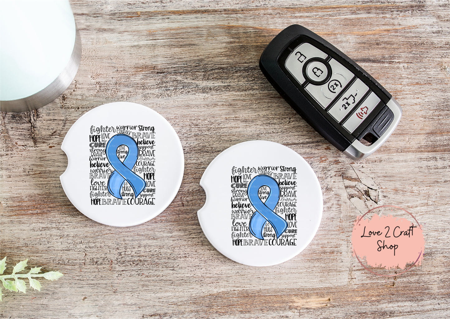 Colon Cancer ribbon typography Car Coasters