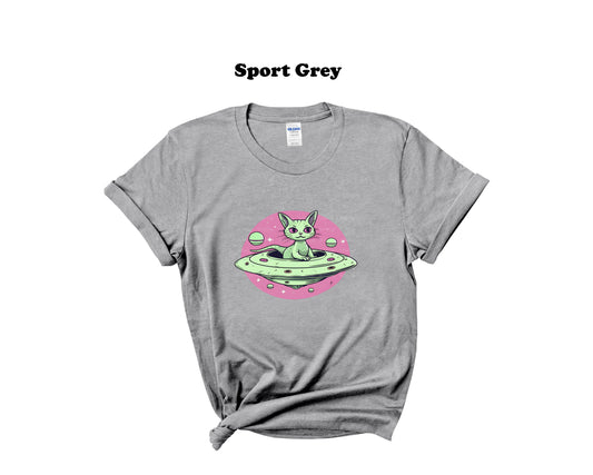 Alien Cat in Flying Saucer Tee