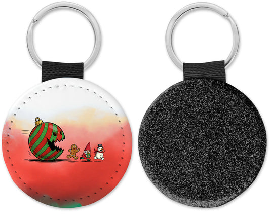 Christmas Ornament Ball Funny Gnome Round Sparkly Key Chain