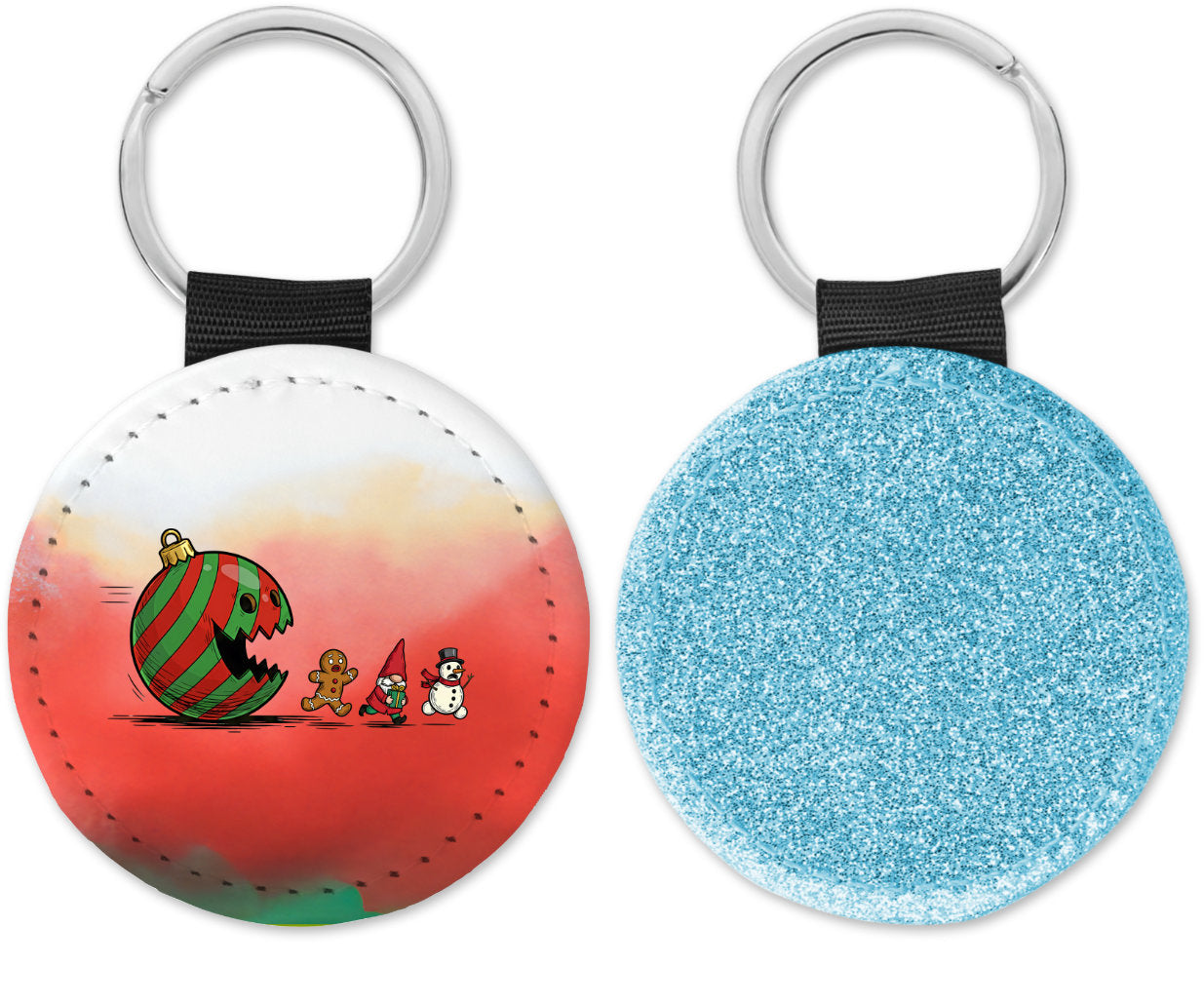 Christmas Ornament Ball Funny Gnome Round Sparkly Key Chain