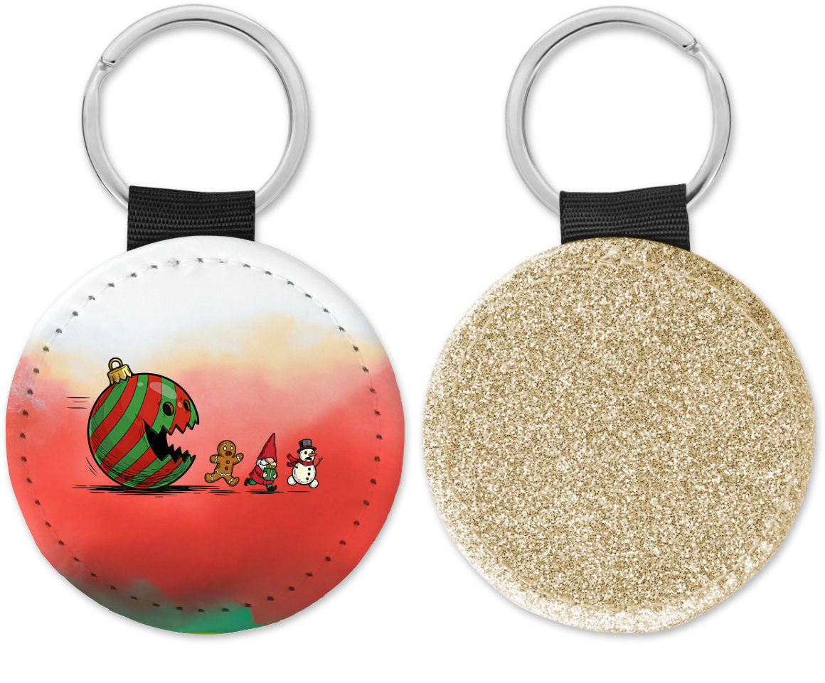 Christmas Ornament Ball Funny Gnome Round Sparkly Key Chain