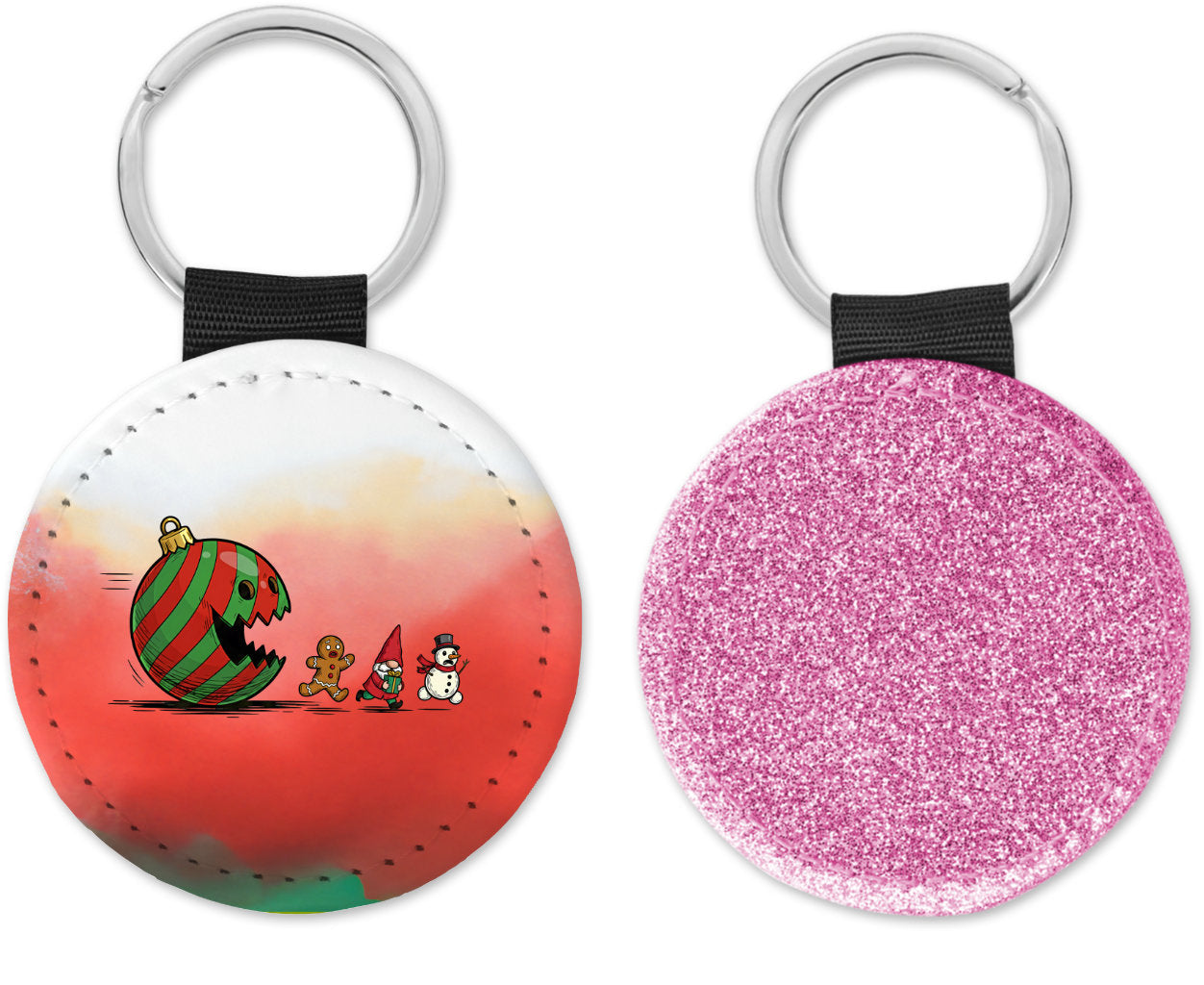 Christmas Ornament Ball Funny Gnome Round Sparkly Key Chain