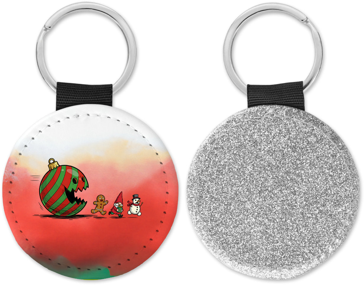 Christmas Ornament Ball Funny Gnome Round Sparkly Key Chain