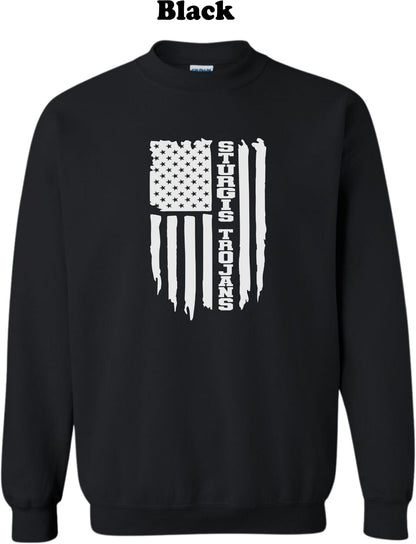 Sturgis Trojans White American Flag Crew Sweatshirt