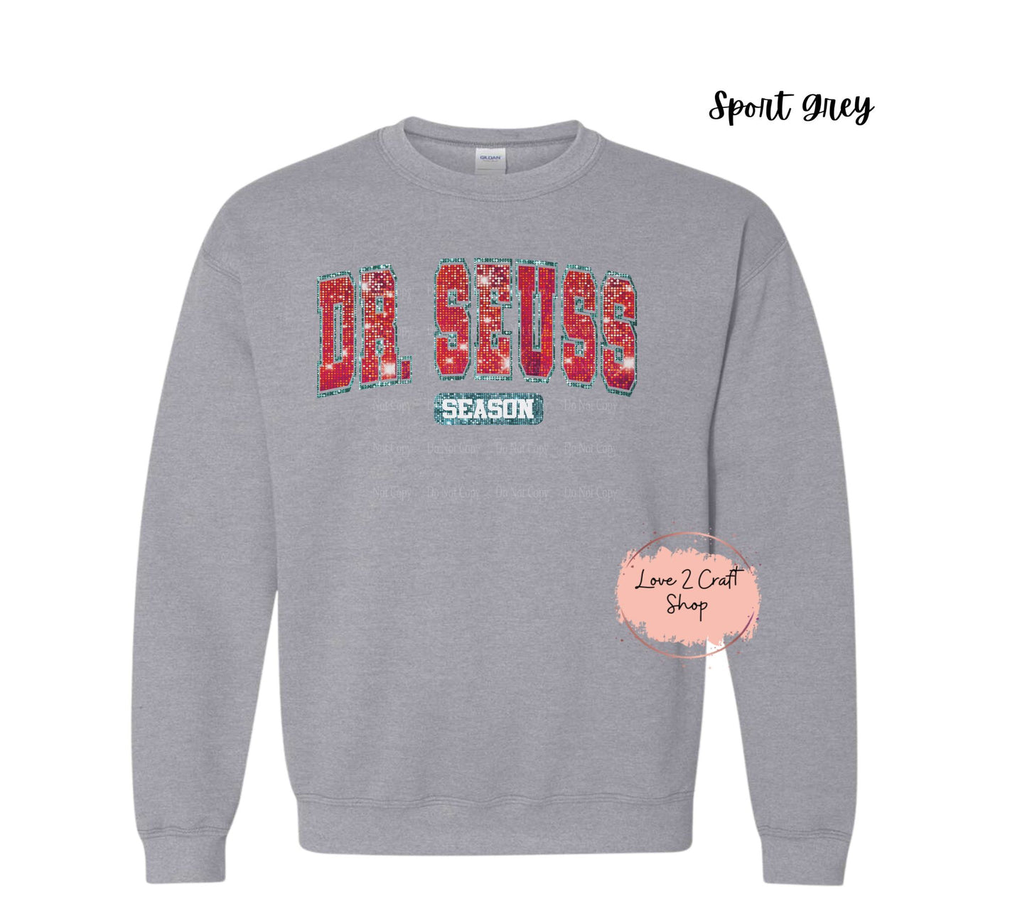 Dr Seuss Season - Faux Glitter  Cat in the Hat Crewneck