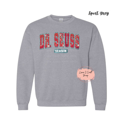 Dr Seuss Season - Faux Glitter  Cat in the Hat Crewneck