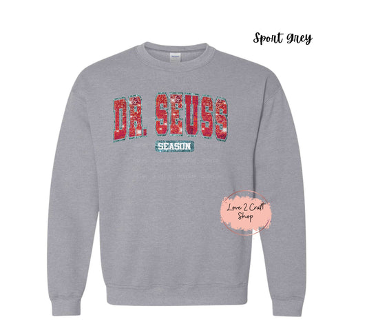 Dr Seuss Season - Faux Glitter  Cat in the Hat Crewneck
