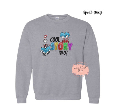 Cool Story Bro - Faux Glitter Cat in the Hat Crewneck