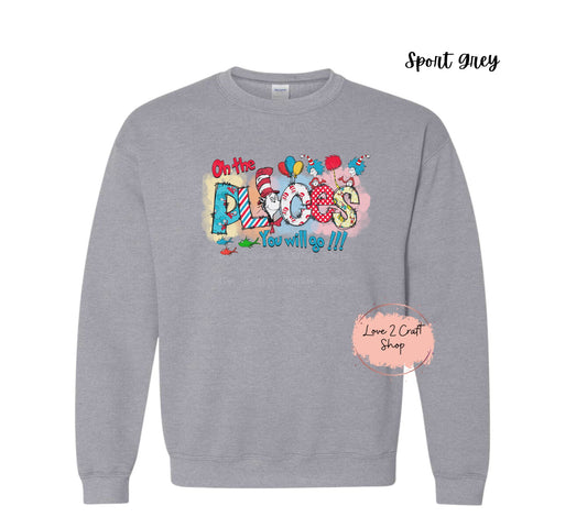 Oh the places you'll go watercolor - Cat in the Hat Crewneck