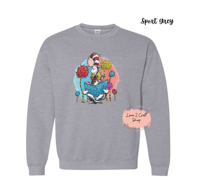 Dr Seuss reading - Cat in the Hat Crewneck