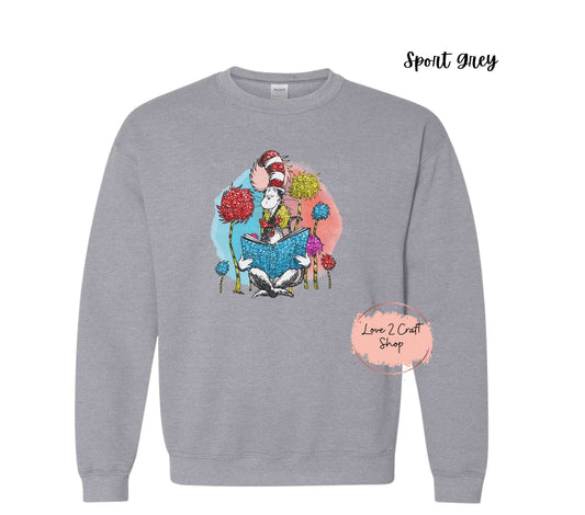 Dr Seuss reading - Cat in the Hat Crewneck