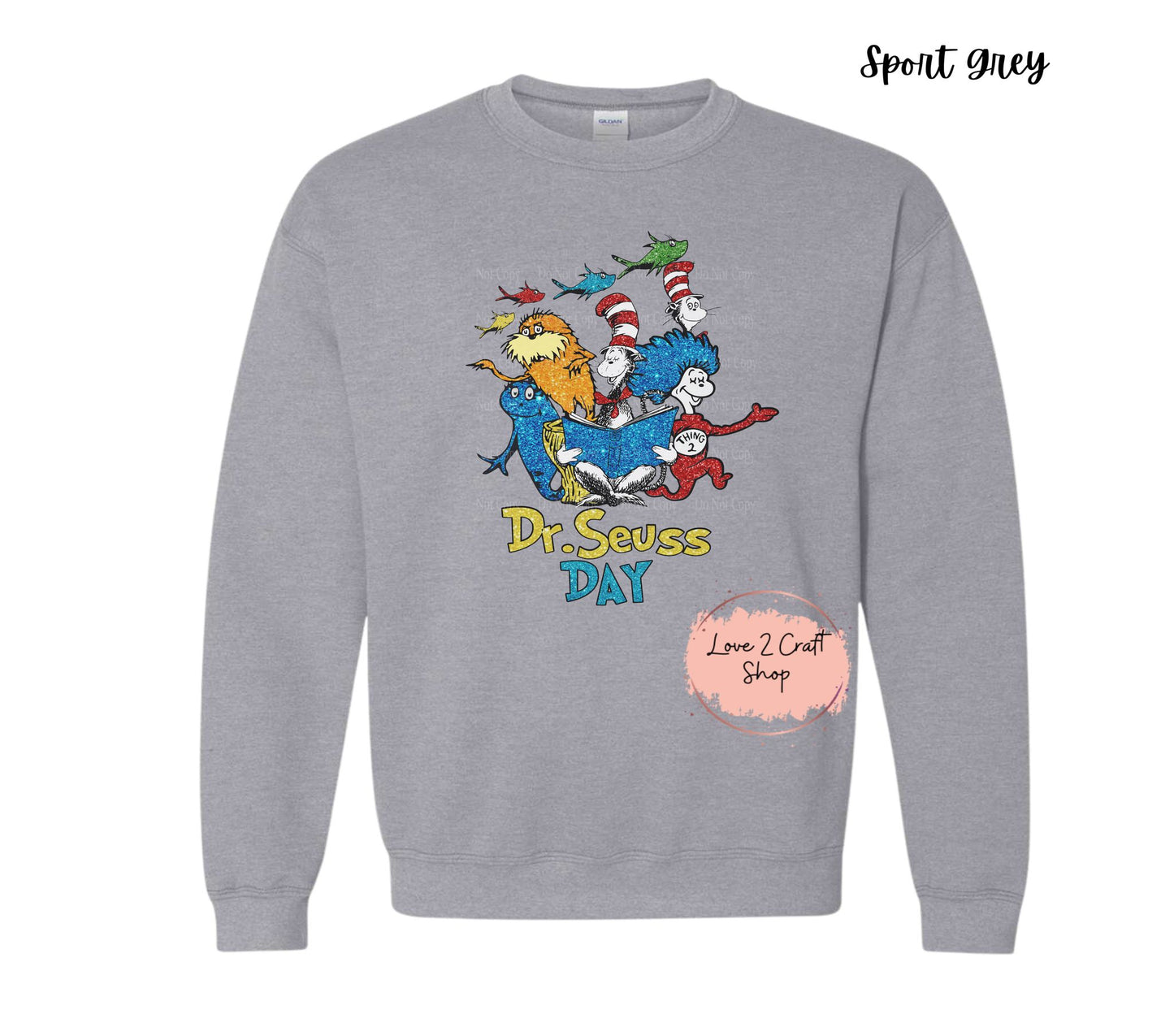 Dr Seuss Day - Sparkly Faux Glitter - Cat in the Hat Crewneck